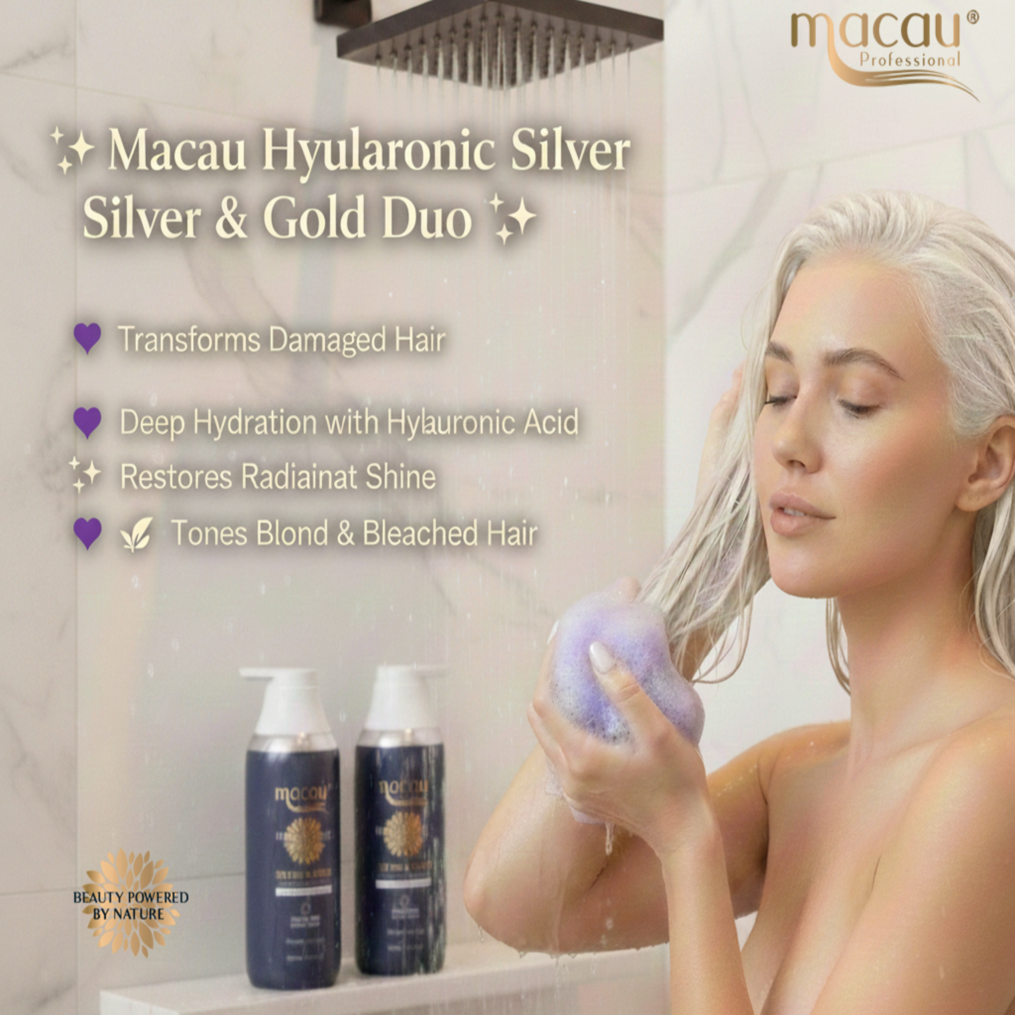 Silver & Gold Color Protection Shampoo and Conditioner For Blond and Bleached Hair shower