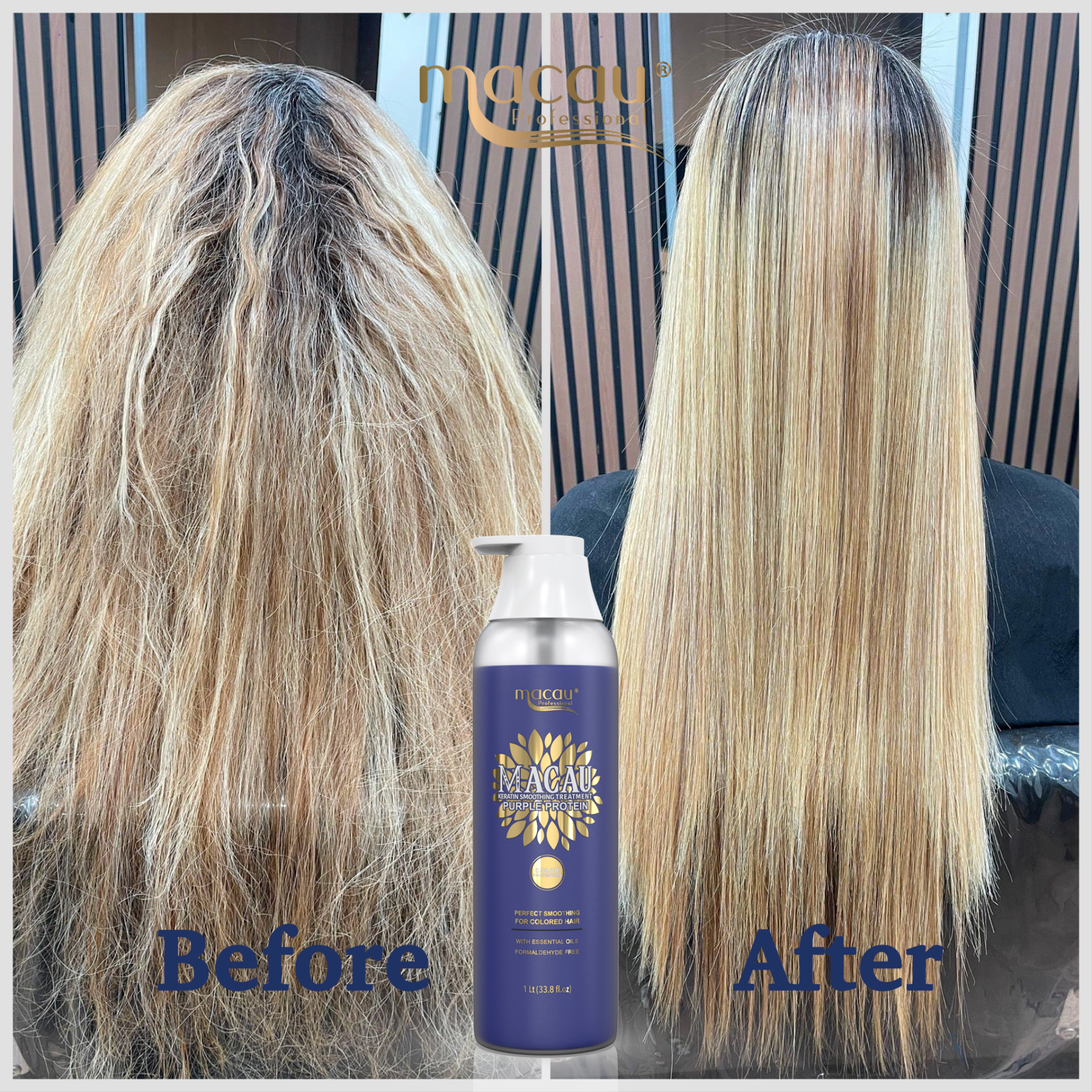 Macau Keratin Treatment with Color Protection Before and After 