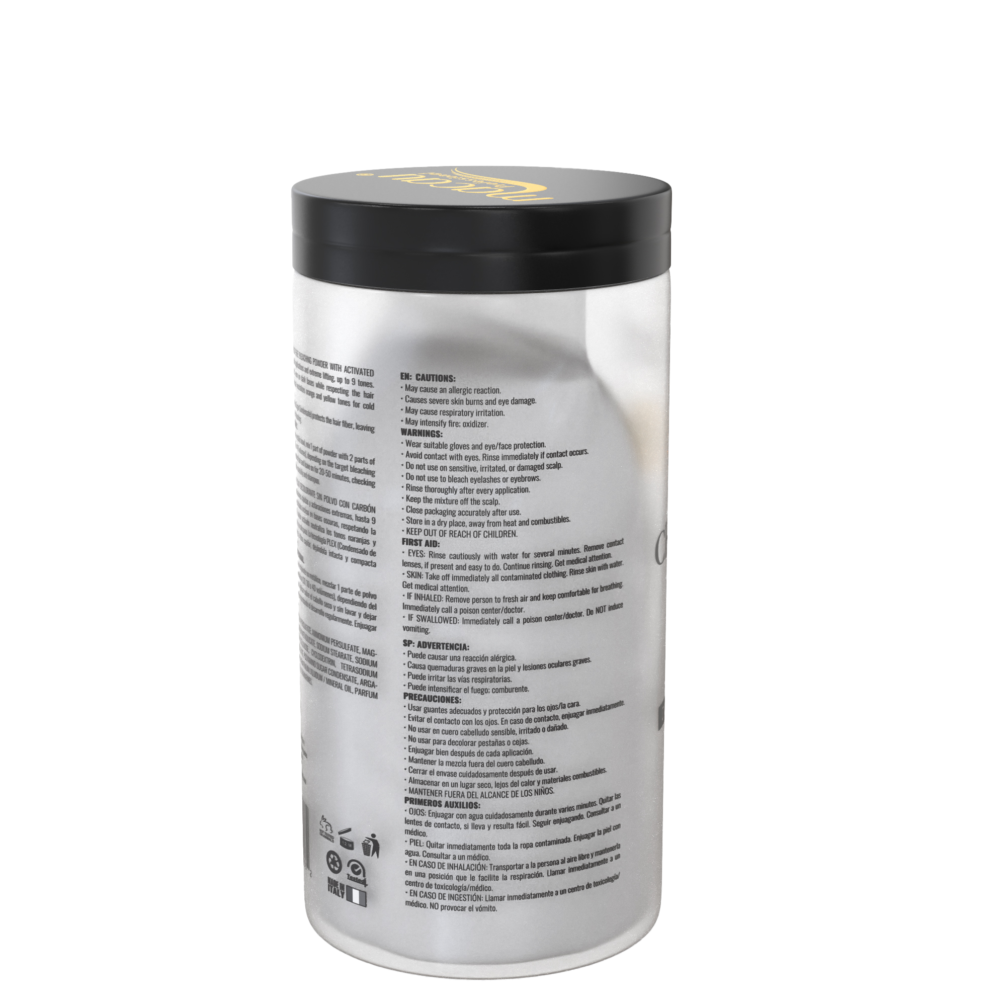 Macau CharcoalPlex 9 Bleach dust-free powder packaging Back Ingredients 